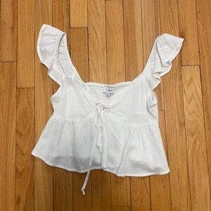 La Hearts Cream Ruffle Sleeve Blouse